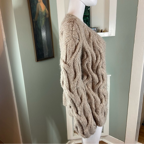 Mirth Cortina Baby Alpaca Blend Chunky Knit Cardigan Camel Beige Fuzzy S Small - Picture 7 of 14